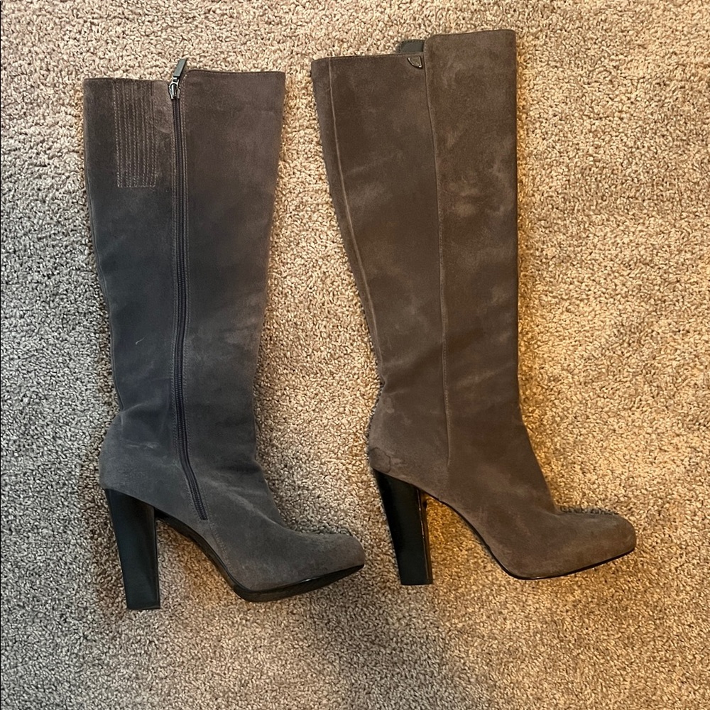 Calvin Klein Gray Suede Knee-High Heeled Boots
